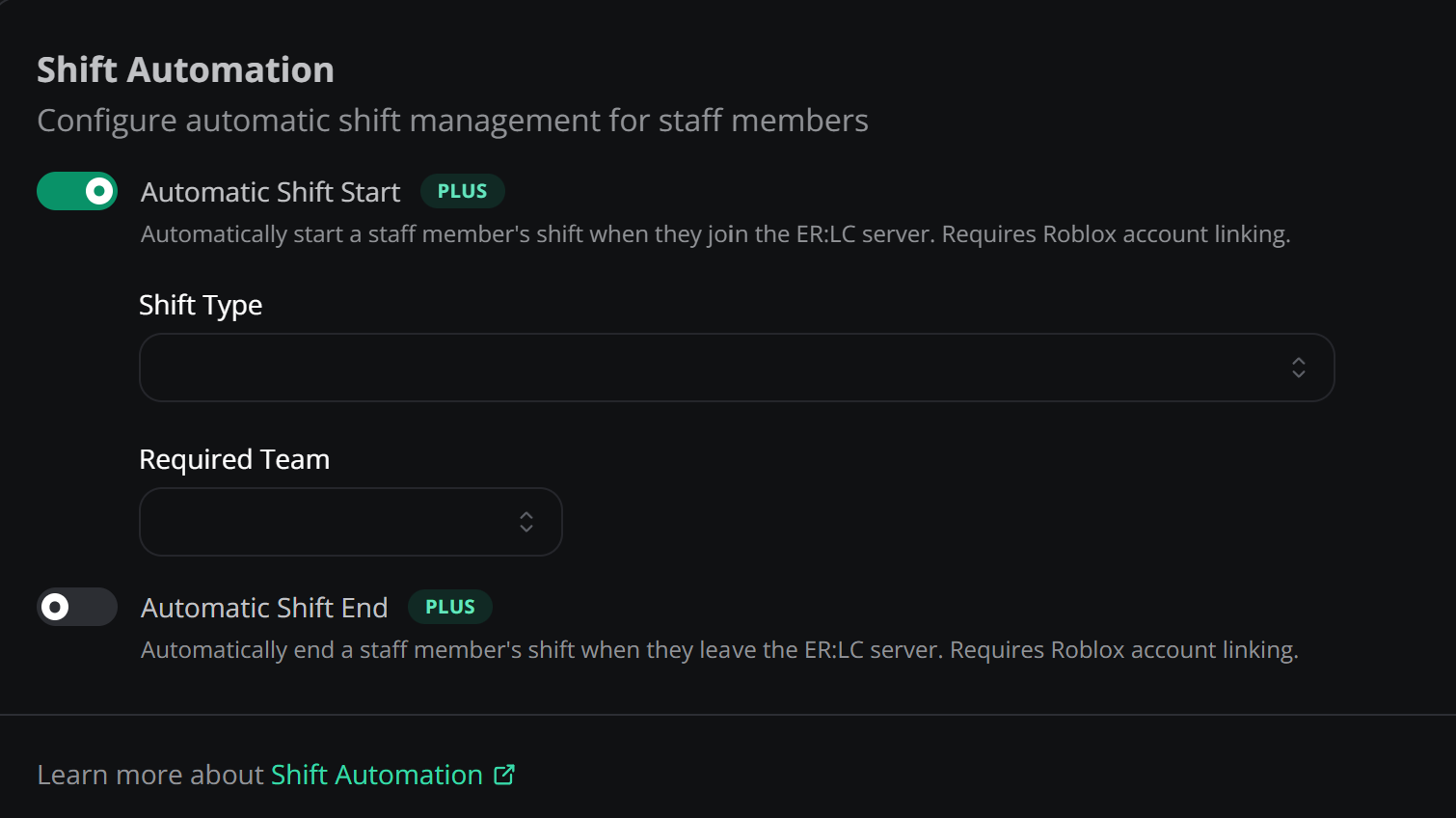 ER:LC shift start/end automation